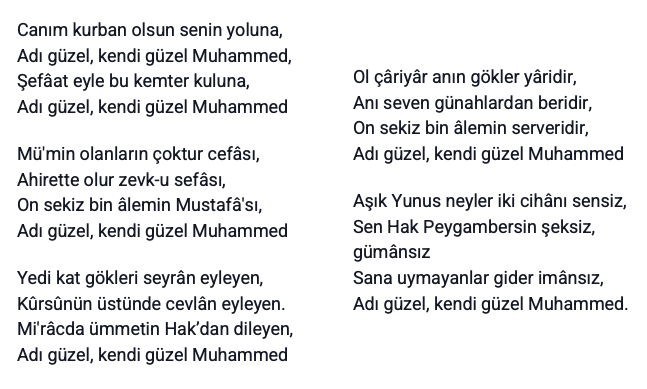 Yunus Emre Adı Güzel Kendi Güzel Muhammed şiiri